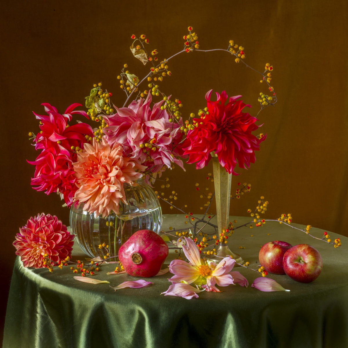 Foraged Bouquet, Dahlias and Pomegranates